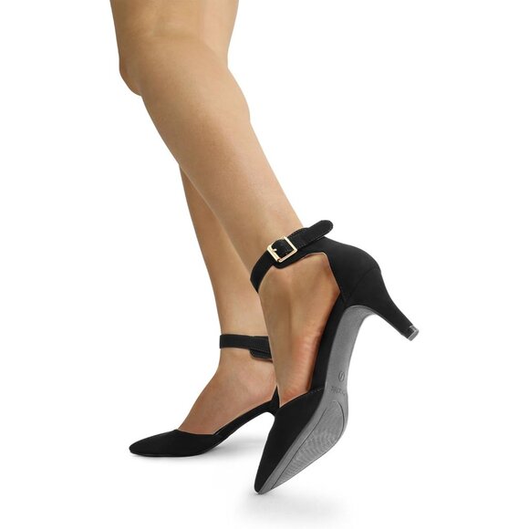 Dream Pairs Women's Black Nubuck Faux Suede pointed Toe Kitten Heels Pumps Shoes - Picture 6 of 7